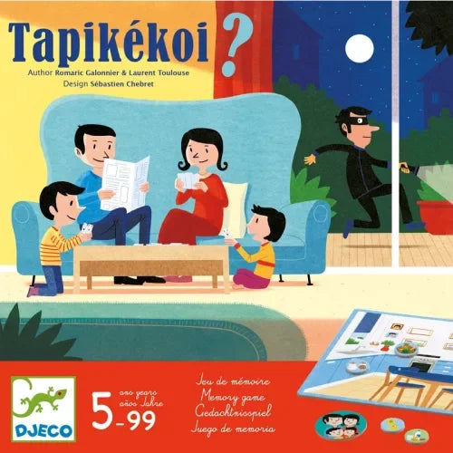 Tapikékoji memóriajáték doboza, családi jelenet kanapén, háttérben betörő, 5-99 éves korosztály