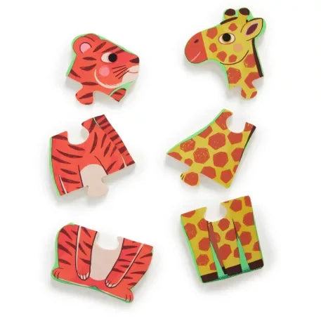 Tigris és zsiráf mintás fa kirakó, gyerek játék, fejlesztő puzzleelemek