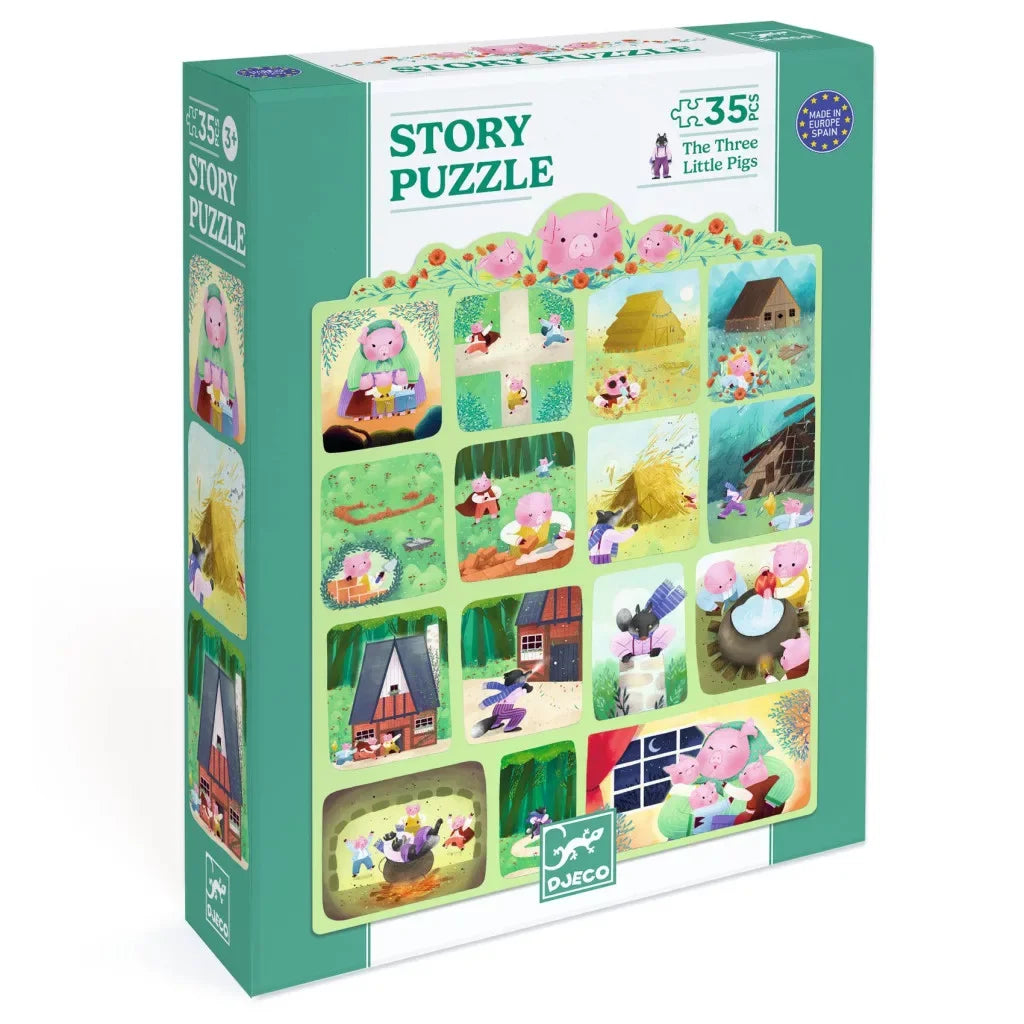 Három kismalac mesés kirakó, 35 darabos, színes, gyermek puzzle dobozban
