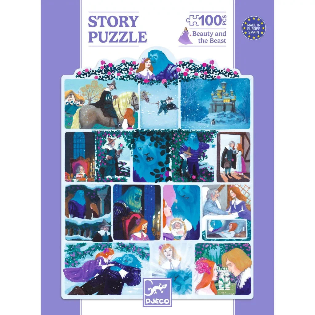 Szépség és a Szörnyeteg 100 darabos, illusztrált mesekirakó, gyerek puzzle doboz.