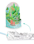 3D színezhető papír dioráma hegyekkel, hajóval, madarakkal és tengerrel gyerekeknek