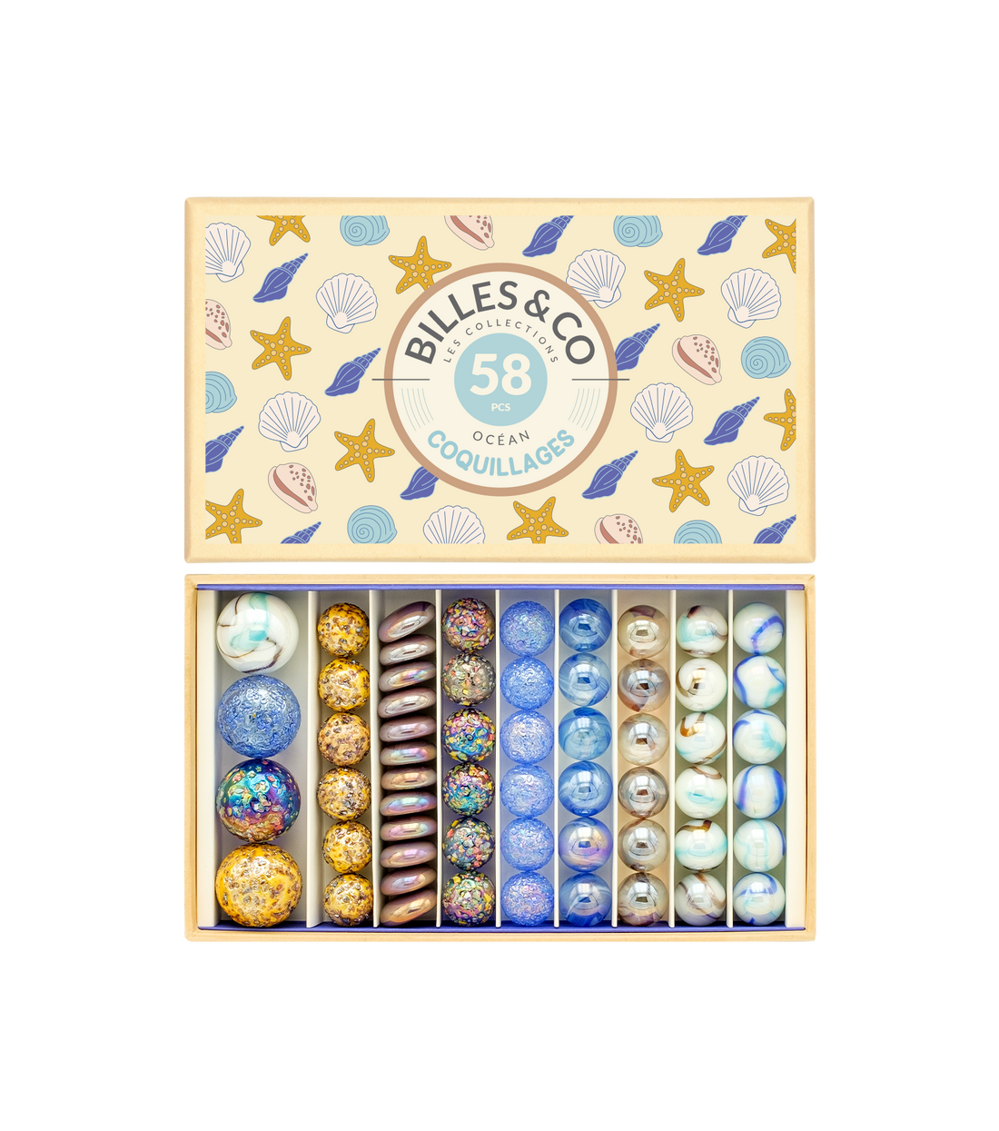 Billes & Co.® Ocean Coquillages™ Üveggolyó Box