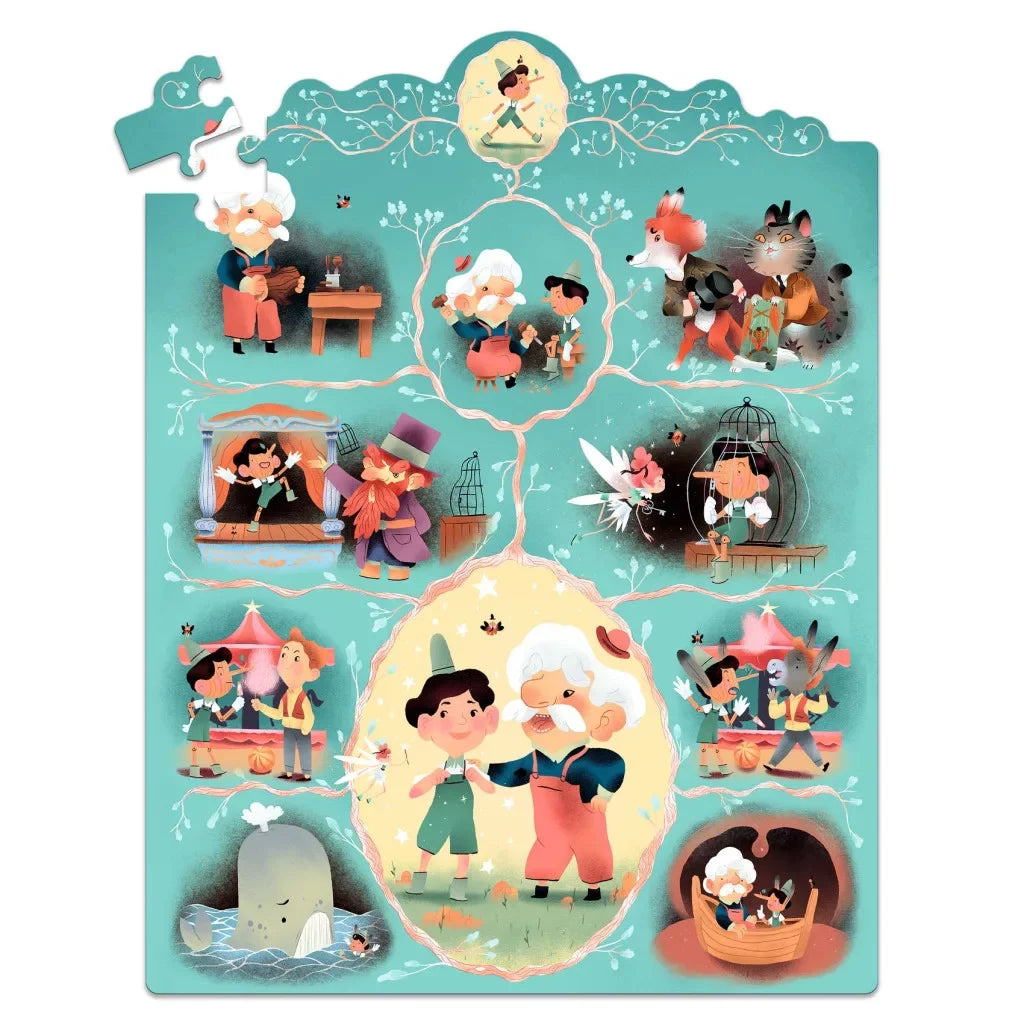 Pinokkió mese puzzle, 54 darabos színes kirakó gyerekeknek, illusztrált jelenetekkel