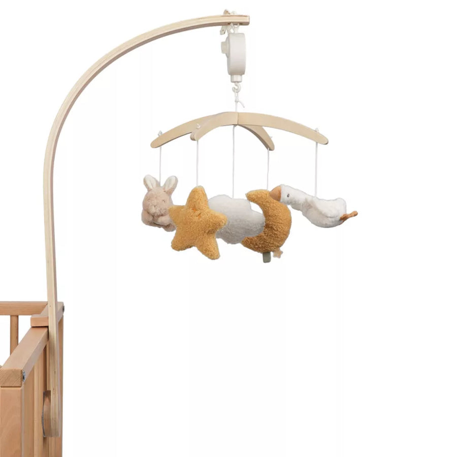 Little Dutch®  Zenélő körforgó natúr fa vázzal - Newborn Naturals