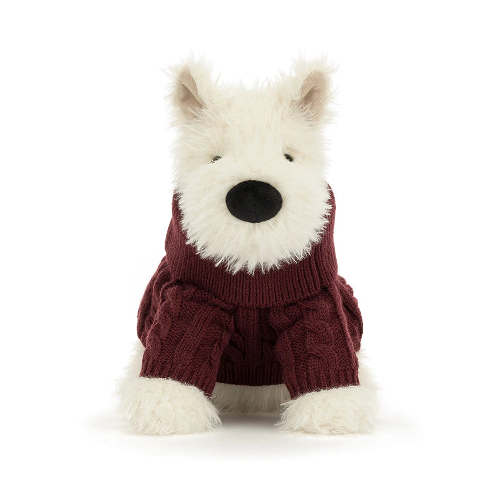 JellyCat Munro Scottie Dog in a winter sweater