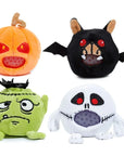 Plüss Halloween figurák: tök, denevér, zombi, koponya, interaktív stresszlabda játék