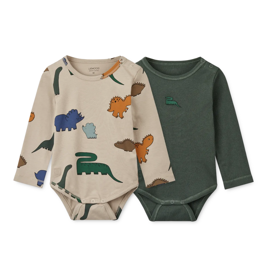 Liewood® Yanni Baby hosszú ujjú body 2 pack - Dinosaurs Mist / Forest green