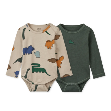 Liewood® Yanni Baby hosszú ujjú body 2 pack - Dinosaurs Mist / Forest green