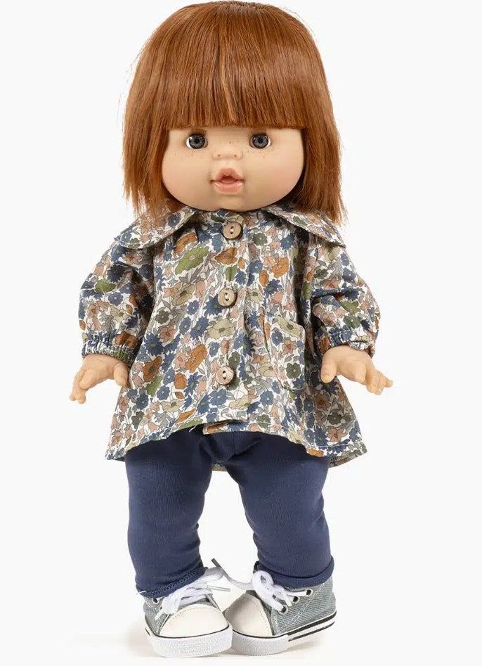 Minikane® Játékbabaruha - Ensemble “Back to school” fille avec blouse Liberty Tana Lawn Poppy Forest et legging en jersey bleu navy Clothes for dolls in cotton