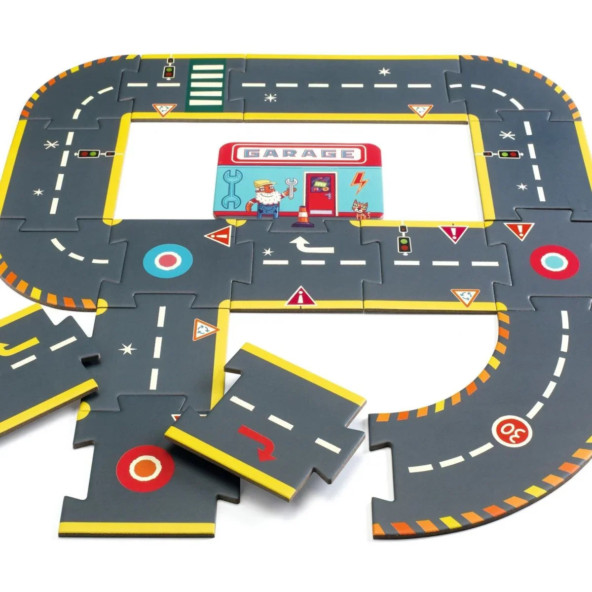 Djeco CRAZY MOTORS autópálya - Városi kőrút - City circuit - Giant puzzle - 26 pcs - Djeco - Gyerekjátékok