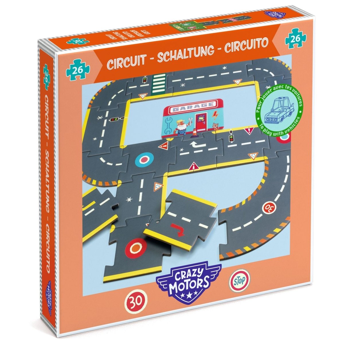 Djeco CRAZY MOTORS autópálya - Városi kőrút - City circuit - Giant puzzle - 26 pcs - Djeco - Gyerekjátékok