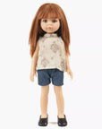 Minikane Doll Clothes - Iva tank top in cotton gauze with wildflower print and matching denim shorts
