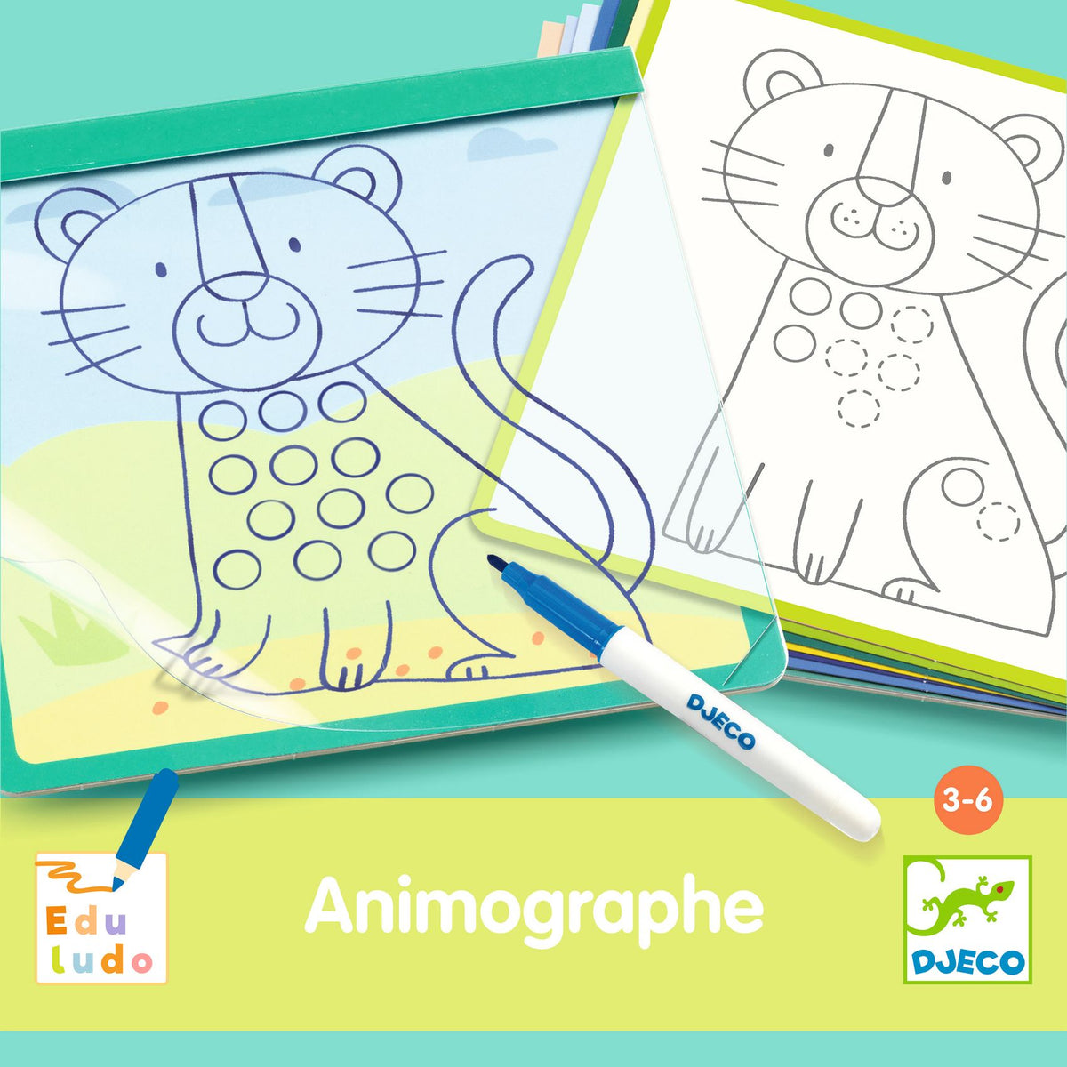 Djeco Fejlesztő játék - Állatmintás vonalvezető - Eduludo Animographe