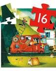 Formadobozos gyermek puzzle, 16 darabos, tűzoltóautó állatfigurákkal, színes illusztráció
