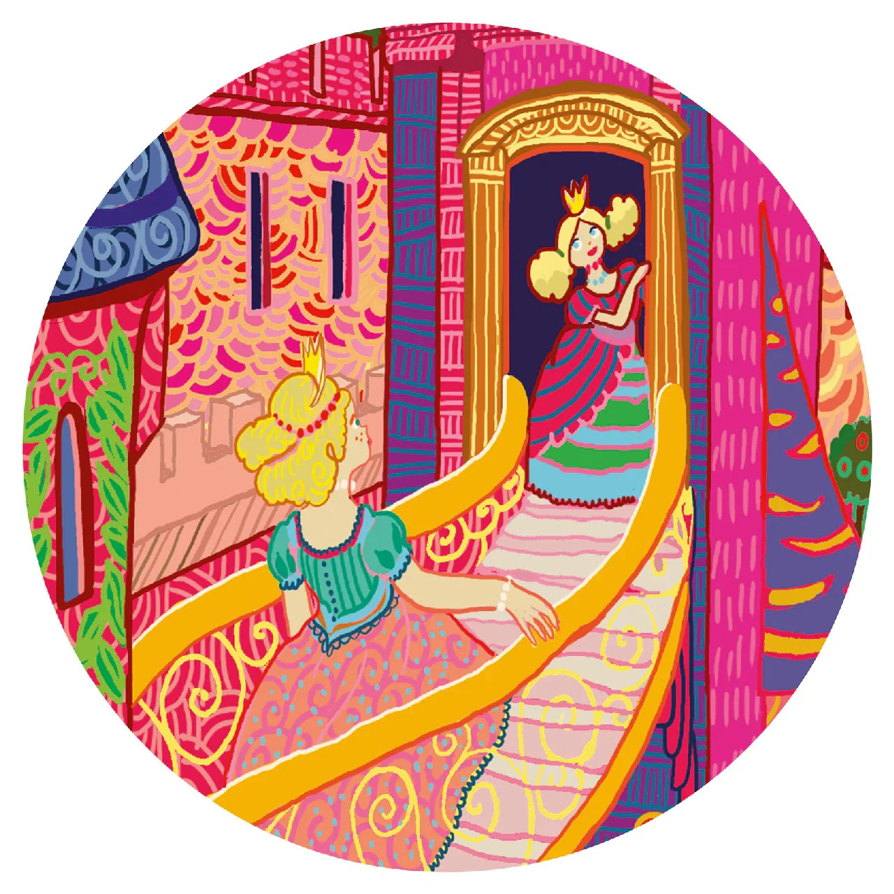 Mesebeli kastély puzzle két tündér hercegnővel, színes, gyerekeknek ajánlott játék