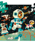 Űrállomás témájú gyermek puzzle, űrhajós, robot és kutya űrruhában, 54 darabos
