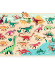 Színes dinoszauruszos fa puzzle gyerekeknek, formaberakó fejlesztő játék