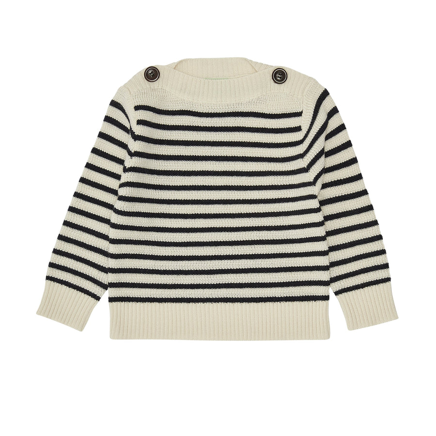 Fub® Kötött 100% merinói gyapjú pulóver gombokkal - ecru/dark navy - Fub - Felsők és pulóverek