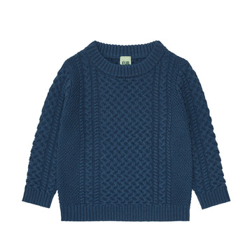 Fub® Kötött 100% merinói gyapjú pulóver horgolt mintával - indigo - Fub - Felsők és pulóverek