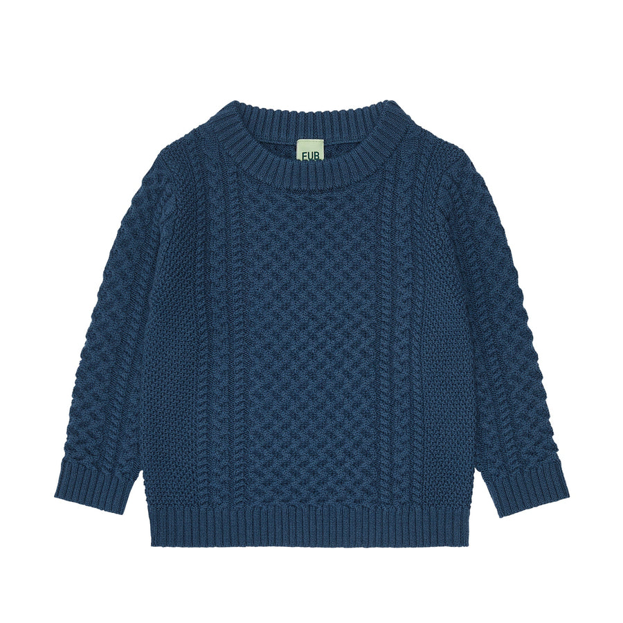 Fub® Kötött 100% merinói gyapjú pulóver horgolt mintával - indigo - Fub - Felsők és pulóverek