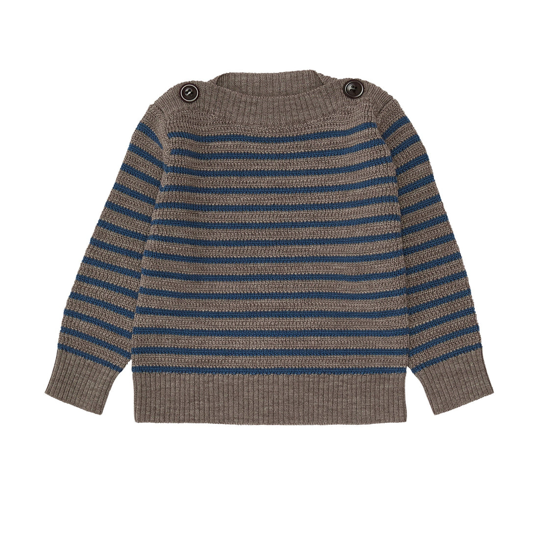 Fub® Kötött csónaknyakú pulóver - Beige melange/Indigo 100% merinói gyapjú - Fub - Felsők és pulóverek