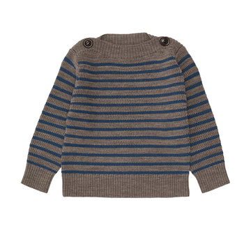 Fub® Kötött csónaknyakú pulóver - Beige melange/Indigo 100% merinói gyapjú - Fub - Felsők és pulóverek
