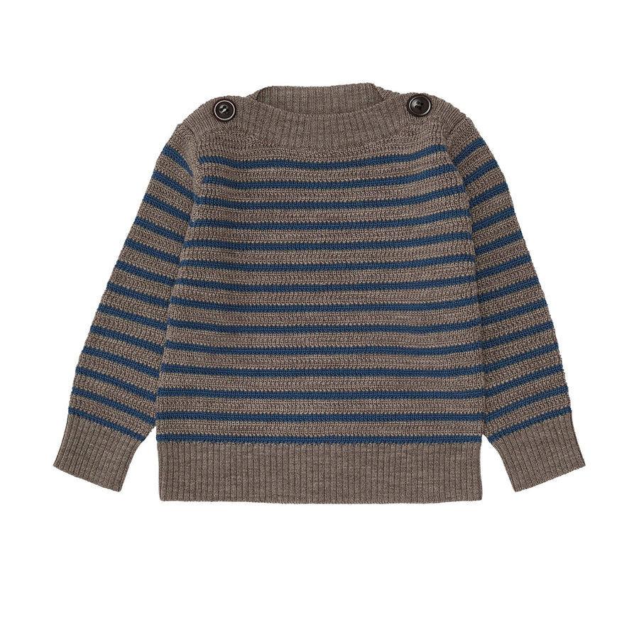 Fub® Kötött csónaknyakú pulóver - Beige melange/Indigo 100% merinói gyapjú - Fub - Felsők és pulóverek
