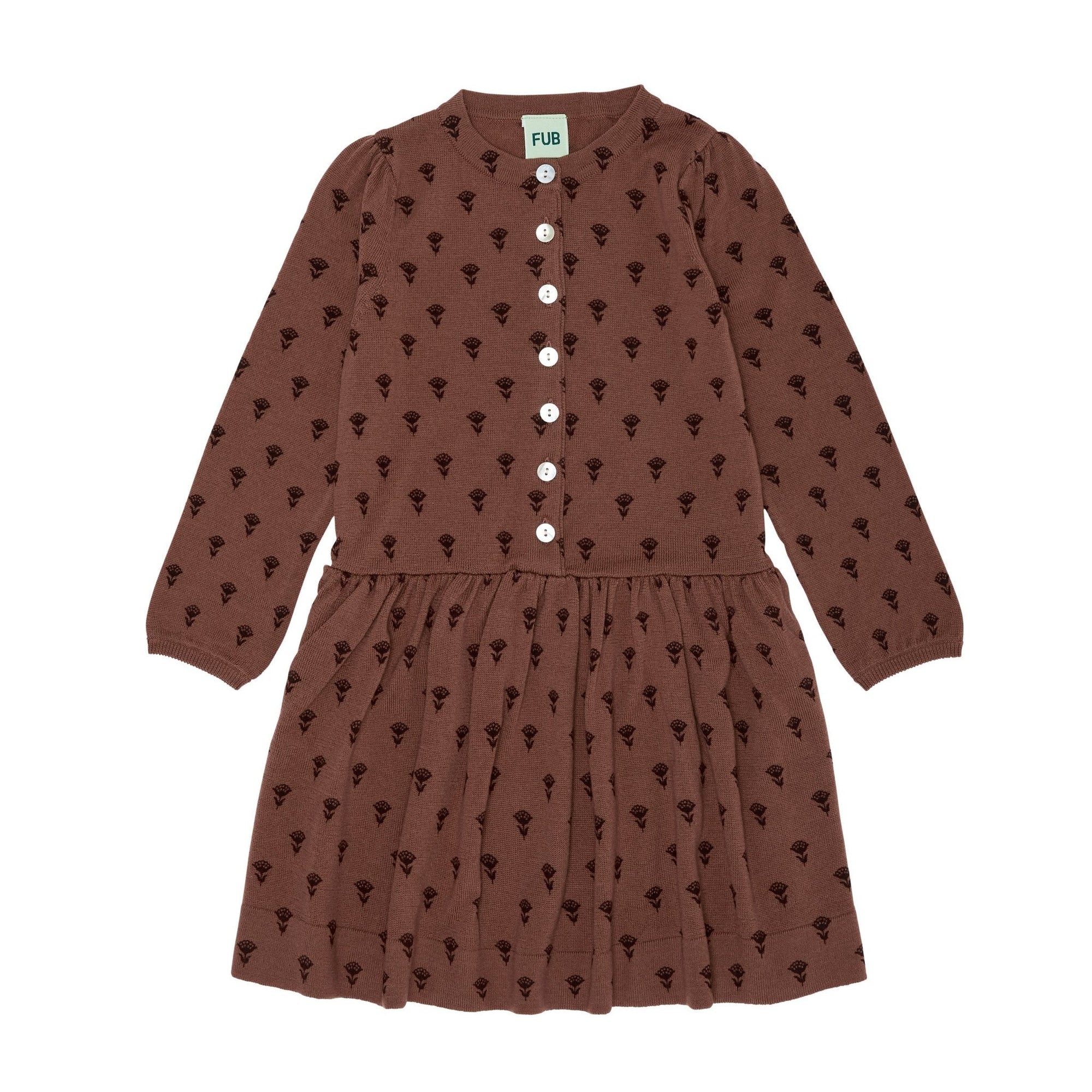 Fub® Kötött gyapjúruha virágos, gombos - 100% merinói gyapjú - Fub - Ruhák és szoknyák - OduStore