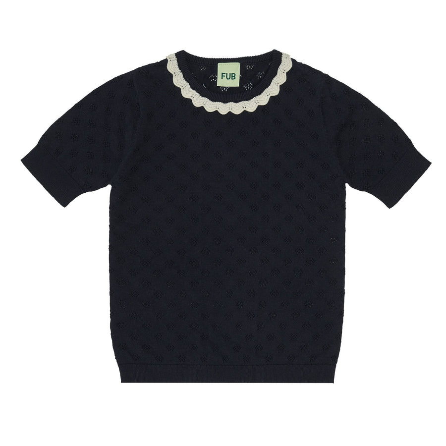 Fub® Kötött Pointelle organikus pamut póló - Dark navy - Fub - Felsők és pulóverek