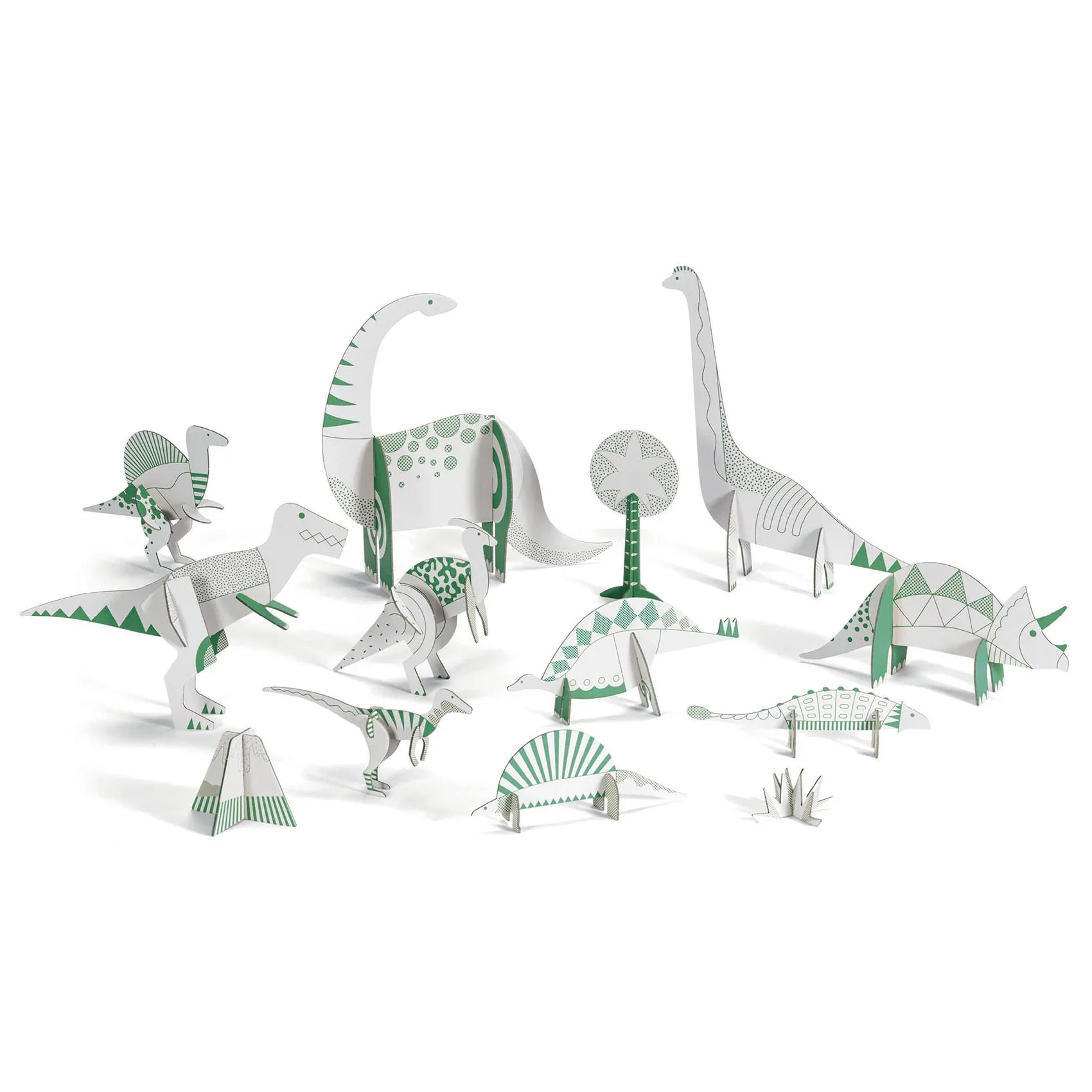 Kartonból készült 3D dinoszaurusz figurák kreatív gyerekjáték, zöld-fehér színben