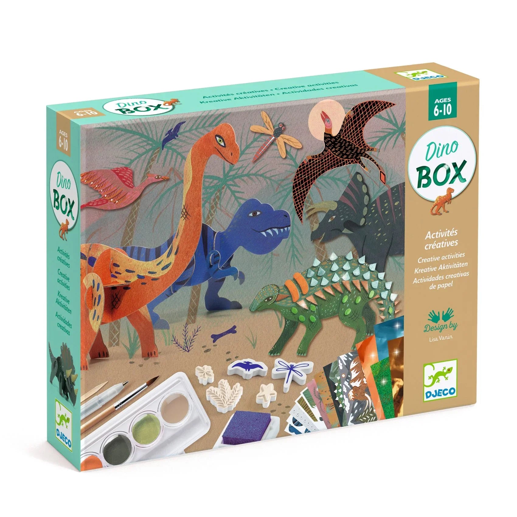 Dinoszauruszos kreatív készlet gyerekeknek, festékekkel és papír figurákkal, 6-10 éveseknek