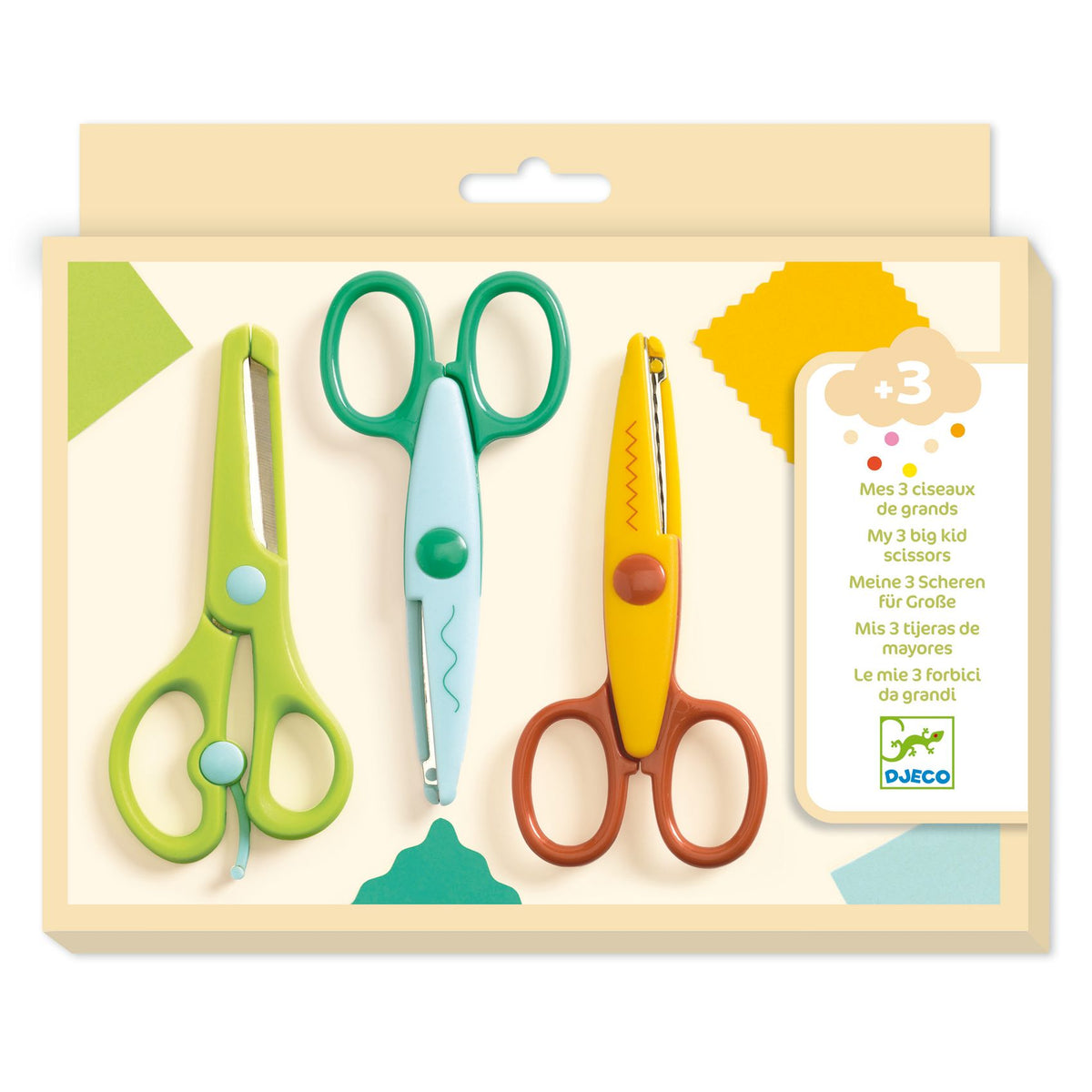 Djeco Kreatív eszközök - 3 olló: sima, cikk-cakk, hullám - My 3 Big Scissors!