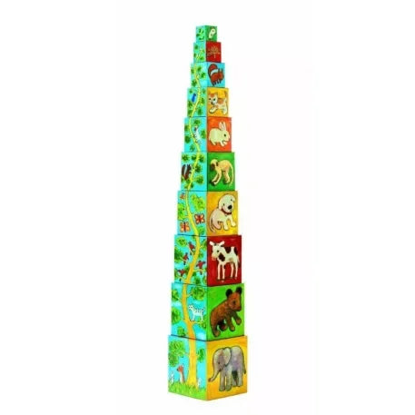Állatos képekkel díszített toronyépítő kockák gyerekeknek, színes fejlesztő játék