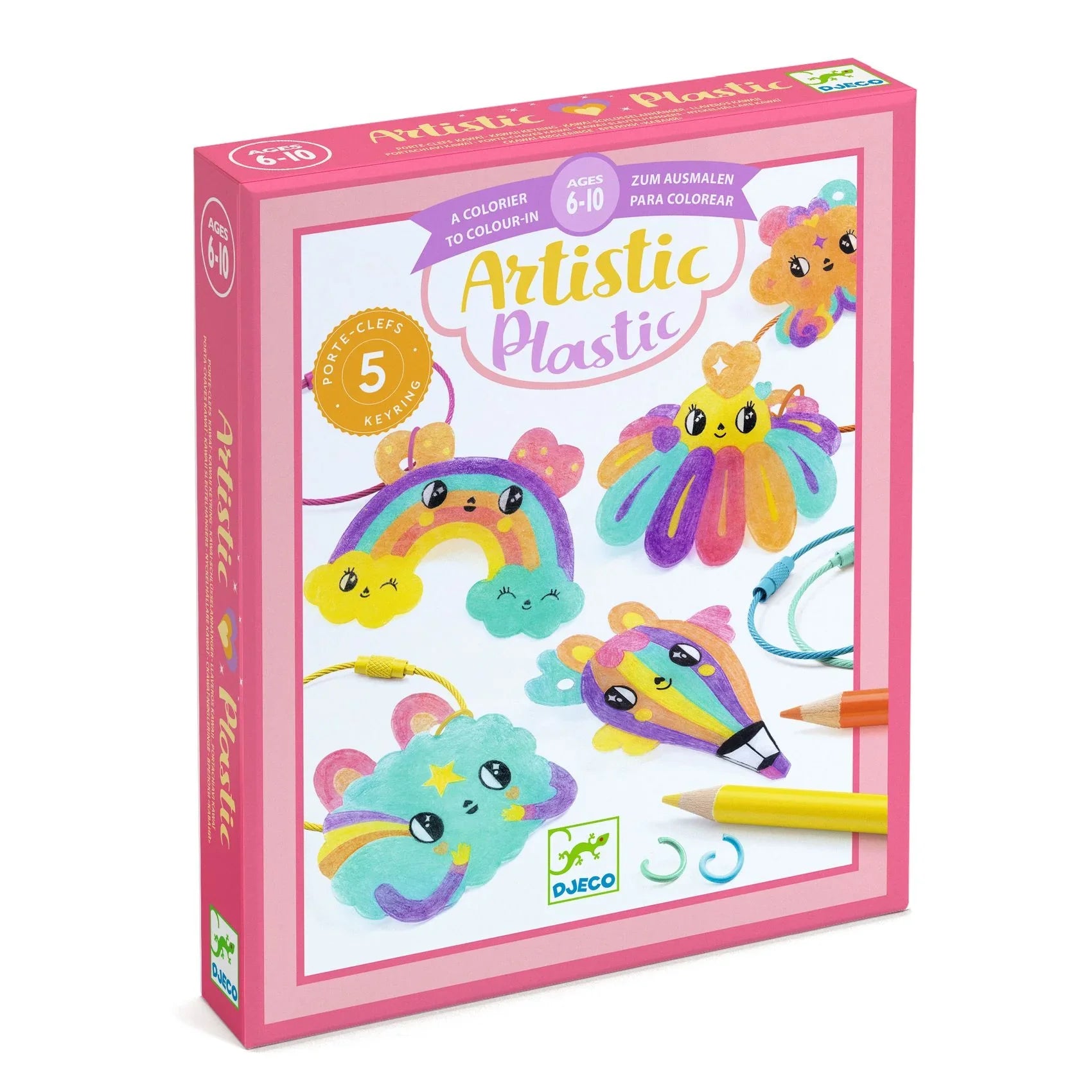 Színes kreatív kulcstartó készítő készlet gyerekeknek, kawaii állatos és szivárványos motívumokkal.