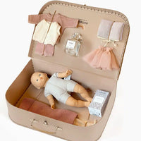 Minikane® Bőröndös baba - Ma Valise d’antan “Kit de Naissance” Deluxe tricot rose