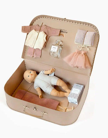 Minikane® Bőröndös baba - Ma Valise d’antan “Kit de Naissance” Deluxe tricot rose