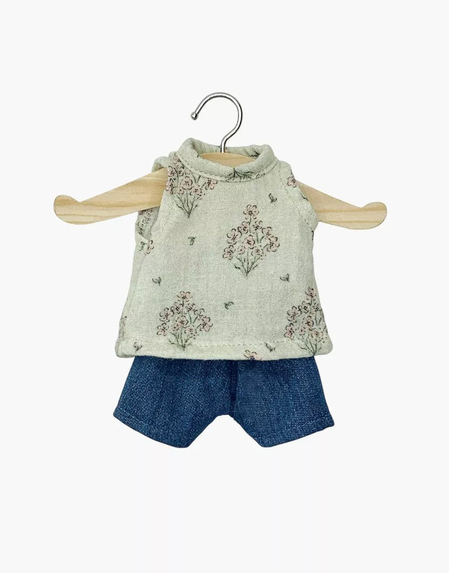 Minikane Játék Babaruha - Iva tank top in cotton gauze with wildflower print and matching denim shorts