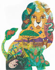 Színes oroszlán alakú puzzle, 350 darabos, dzsungel állatokkal és növényekkel díszítve.