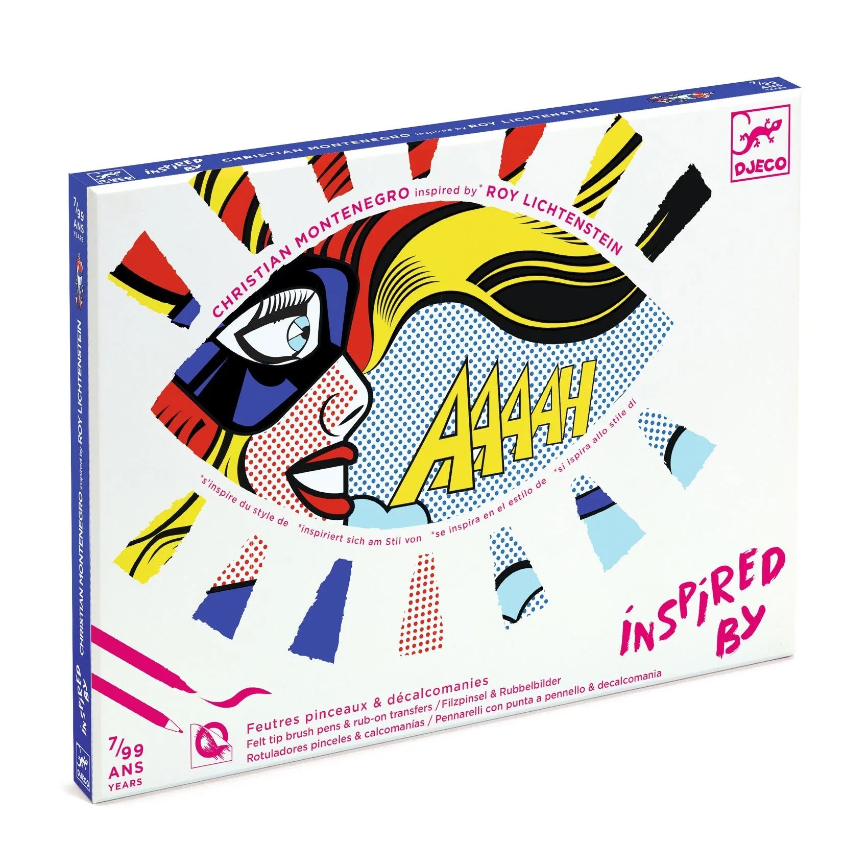Gyerek kreatív készlet pop art szuperhős, Roy Lichtenstein stílusban, rajzkészlet doboza