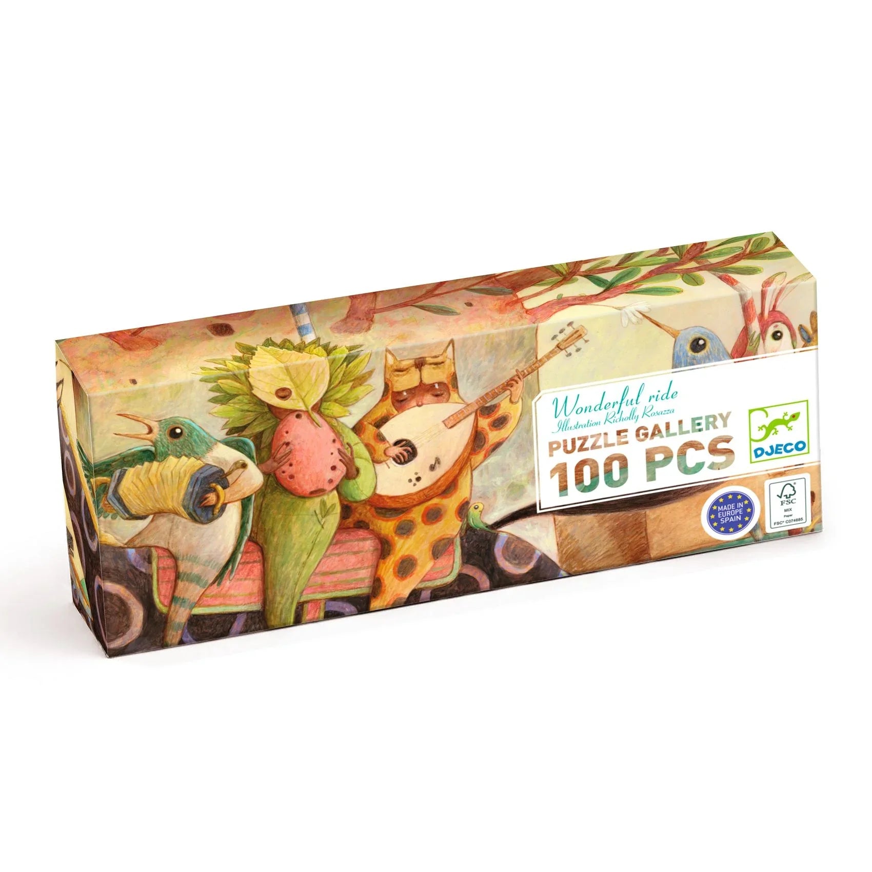 Djeco óriás puzzle, 100 darabos, állatos zenélő mesefigurák illusztrációjával