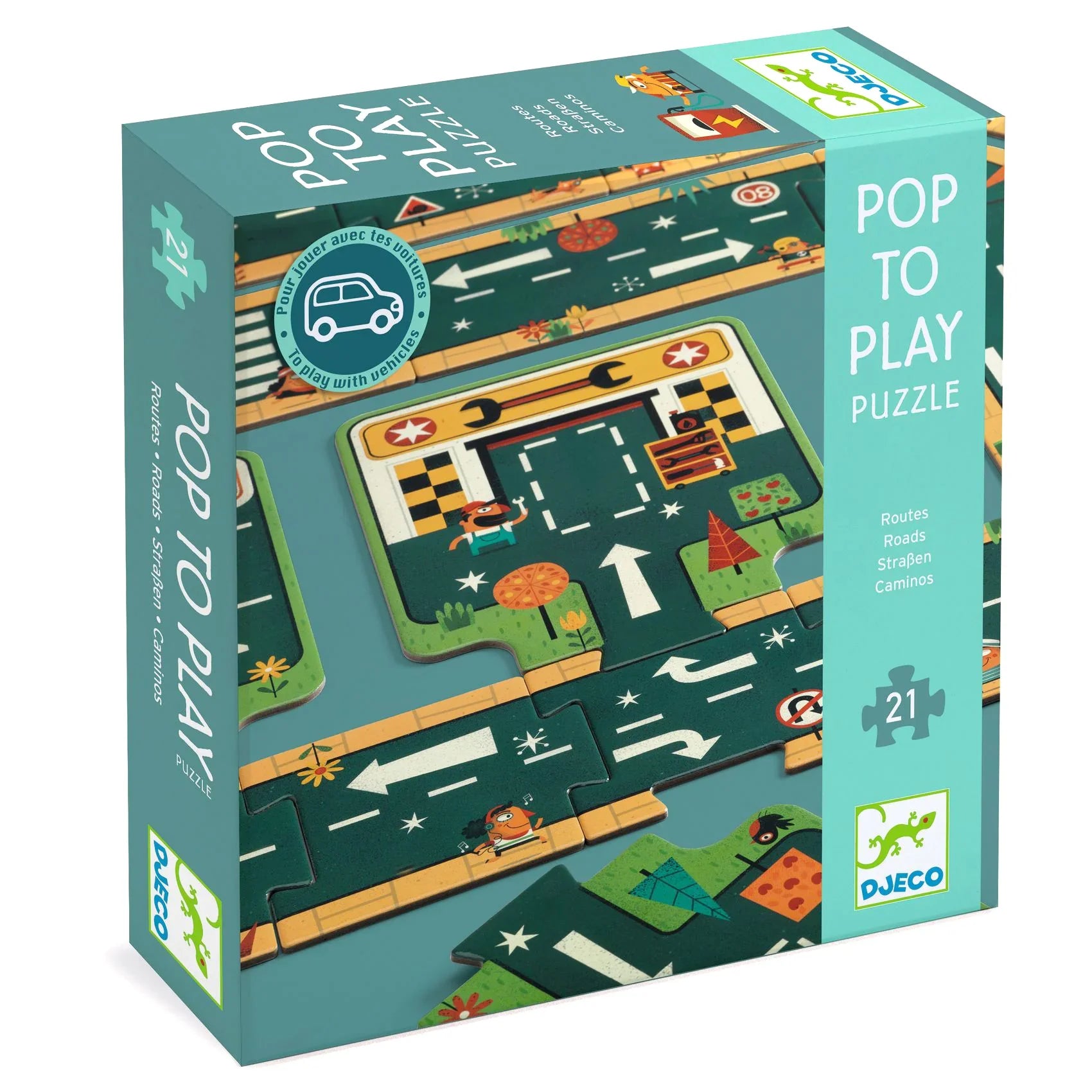 Közlekedéses útvonalas puzzle gyerekeknek, 21 darabos, Djeco dobozban