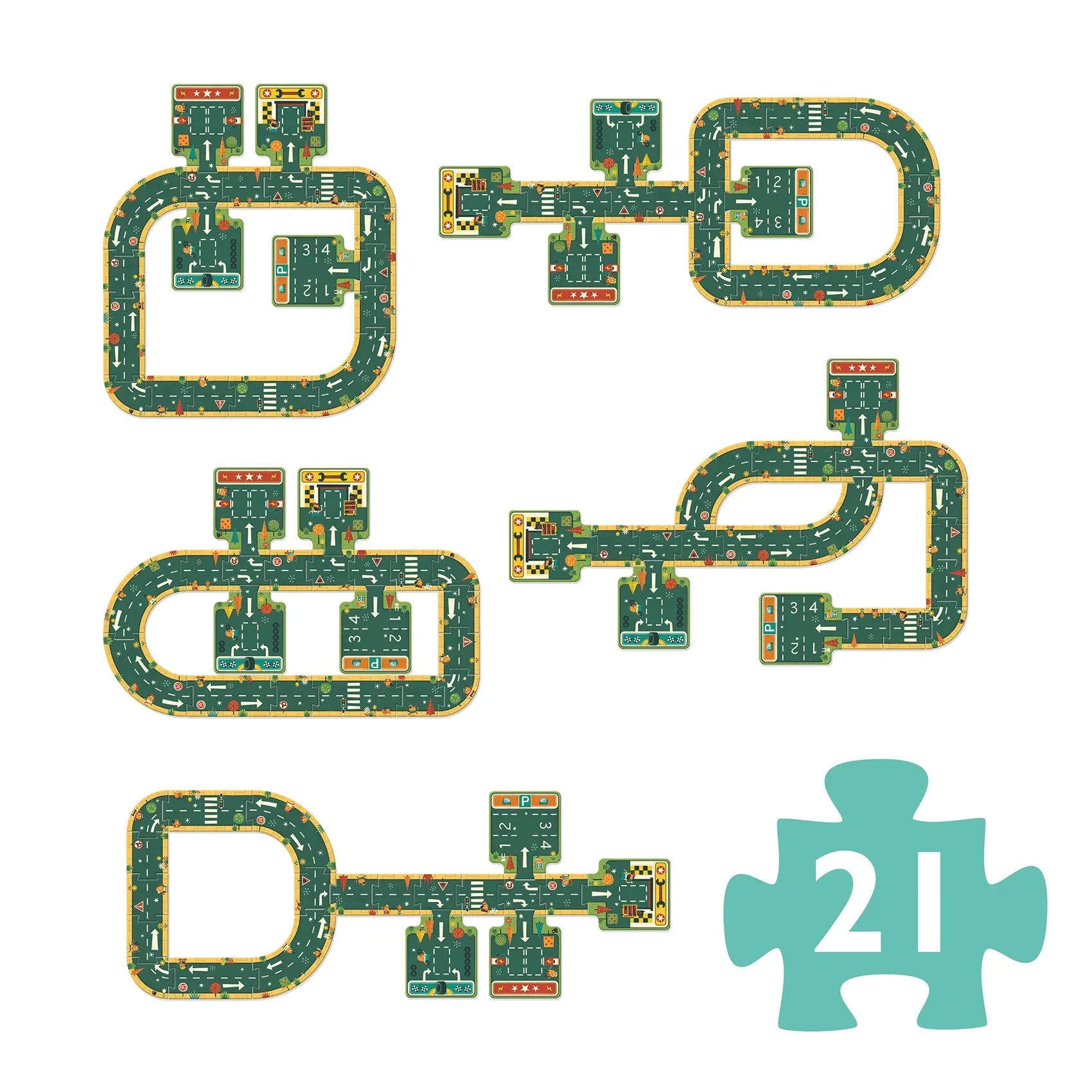 Óriás puzzle utak, útvonalas kirakó 21 darabos gyerek játék színes mintákkal