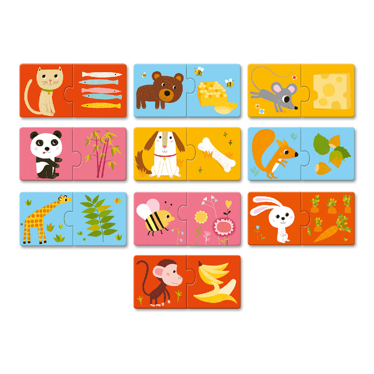 Djeco Párosító puzzle - Ki mit eszik?, 20 db-os - Dinner's ready!