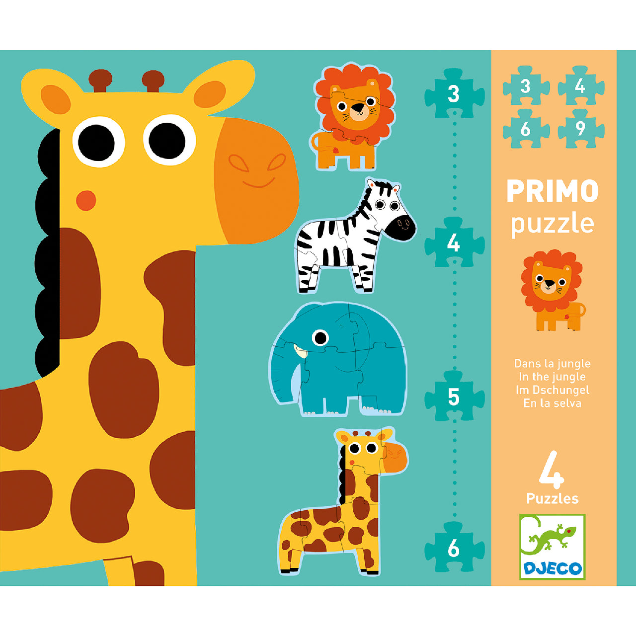 Djeco Primo puzzle - A szavannán, 3-4-5-6 db-os