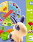 Tactilo Lotto farmos társasjáték tárcsával, játékkal, nyúl figurával és zöldségekkel, 3 éves kortól.
