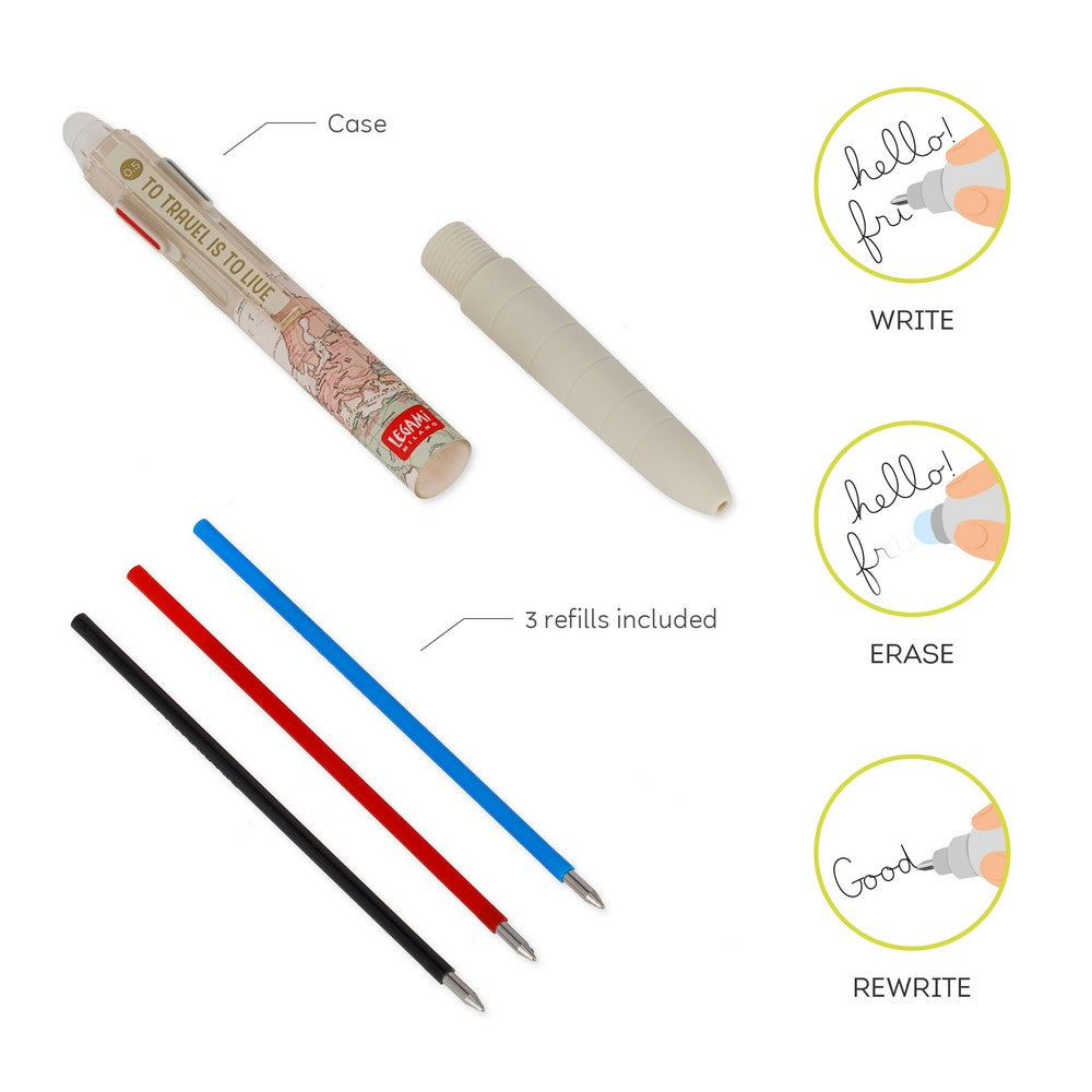 Legami 3 színű zselés toll, radírozható, térképes - Stationery