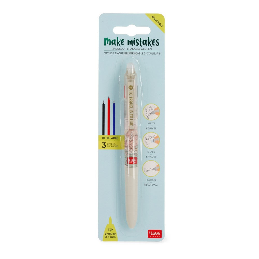 Legami 3 színű zselés toll, radírozható, térképes - Stationery