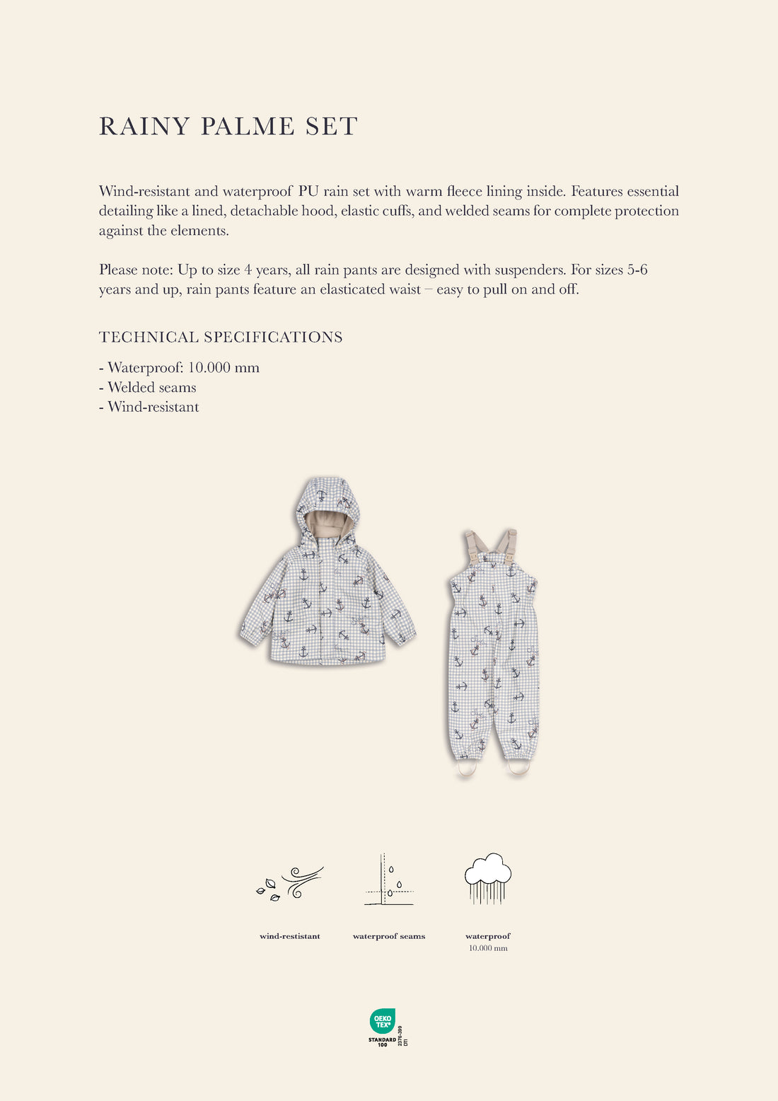 Konges Sløjd® Rainy Palme esőszett - Sailor Check