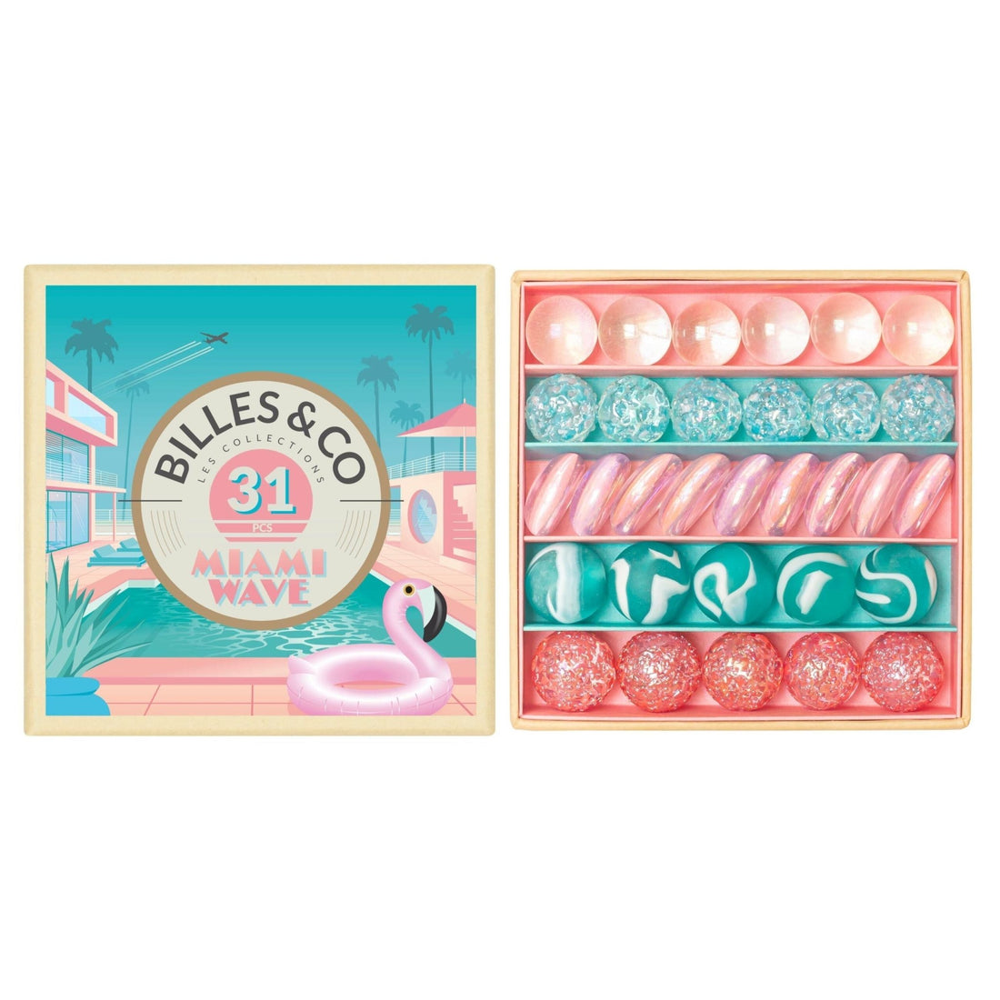 Billes & Co.® Miami Wave™ Rózsaszín Kék Üveggolyó Box - Billes & Co. - Készségfejlesztők